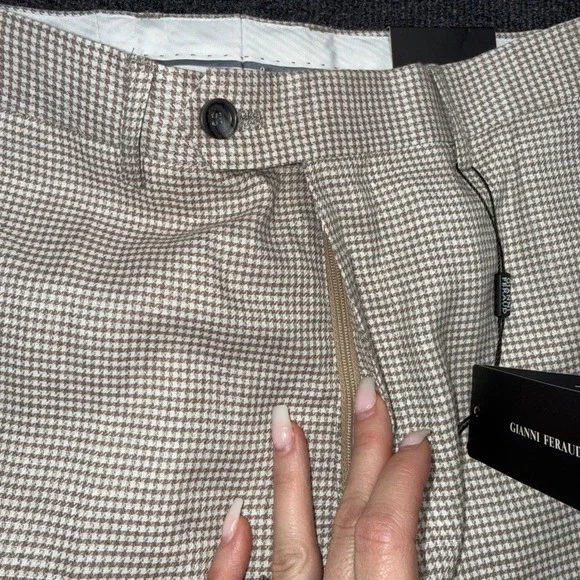 Men's Beige Checked Dress Pants - Picture 11 of 12